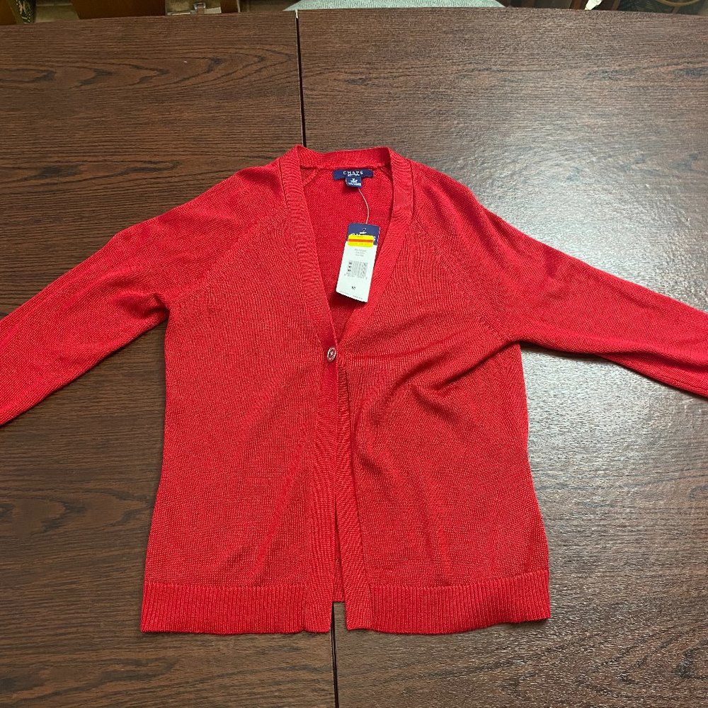 Chaps Women Red Cardigan One Button Size Medium 3/4 Sleeve